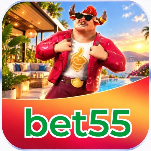Interface da plataforma bet55 mostrando slots populares e bônus de boas-vindas